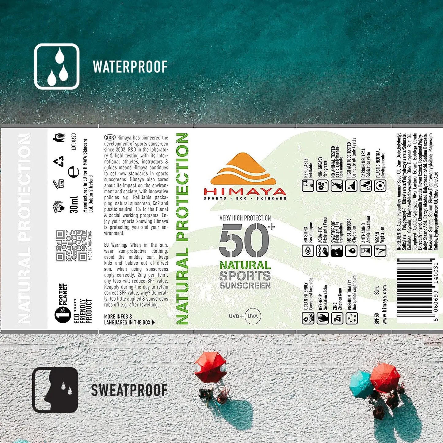 HIMAYA Natural Sunscreen Mineral - Zinc - SPF50+ Reef Safe -Refillable - UVA UVB Himaya