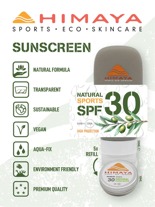HIMAYA Natural Sunscreen  SPF 30 50ml – Mineral - Zinc - Reef Safe -Refillable Himaya