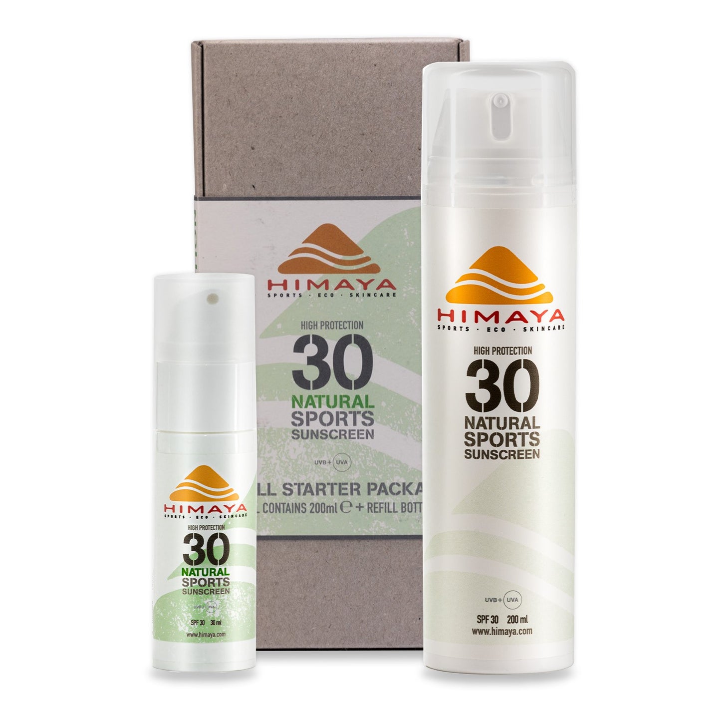 HIMAYA Natural Sunscreen  SPF30- 200ml Pack - Mineral - Zinc - Reef Safe -Refillable combo pack Himaya